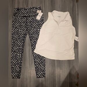 SOUTHWIND APPAREL White Sleeveless Top and Patterned Leggings Active Set Large